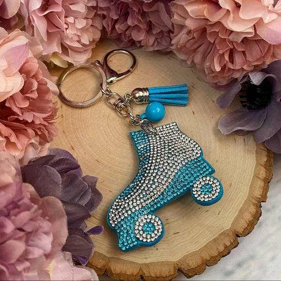 Blue Rhinestone Roller Skate and Tassel Keychain - Picture 3 of 9